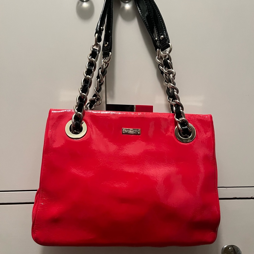 Kate Spade red patent bag with snap closure GUC